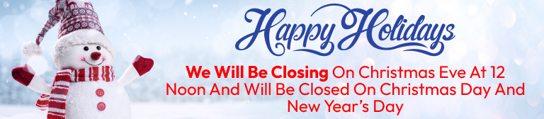 We will be closing on Christmas Eve at 12 Noon and will be closed on Christmas Day and New Year’s Day